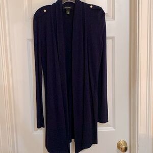WHITE HOUSEE BLACK MARKET LONG CARDIGAN/COVER UP. SZ S. DARK BLUE. SO VERSATILE